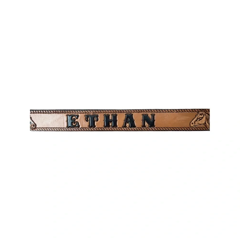 LONGHORN Leather & Buckle Ethan Tooled Belt Brown w/Silver Buckle Youth Size 28.
